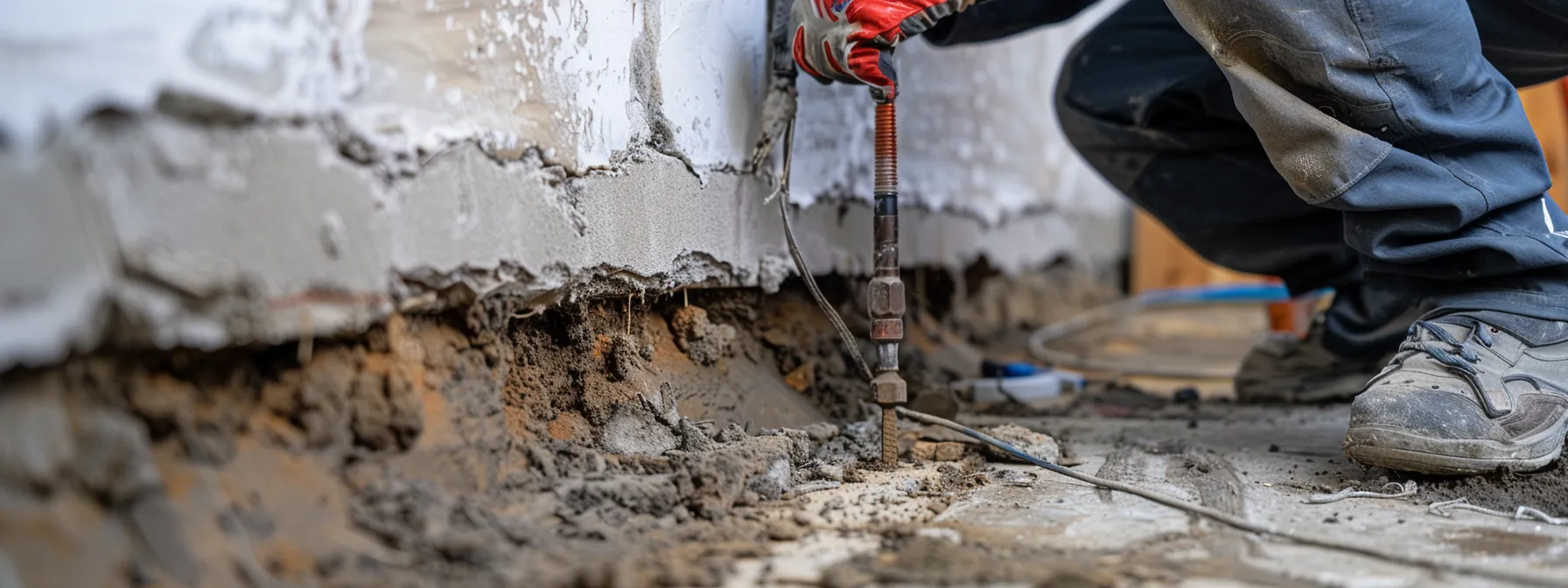 a professional team using state-of-the-art equipment to repair a cracked foundation wall, ensuring long-term stability and safety.